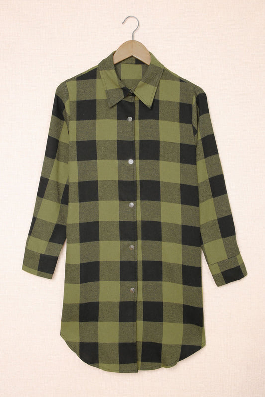 Green Turn-down Collar Plaid Shirt Coat - Premium Outerwear from Momma Done Gone Crafty- Just $28.00! Shop now at Momma Done Gone Crafty