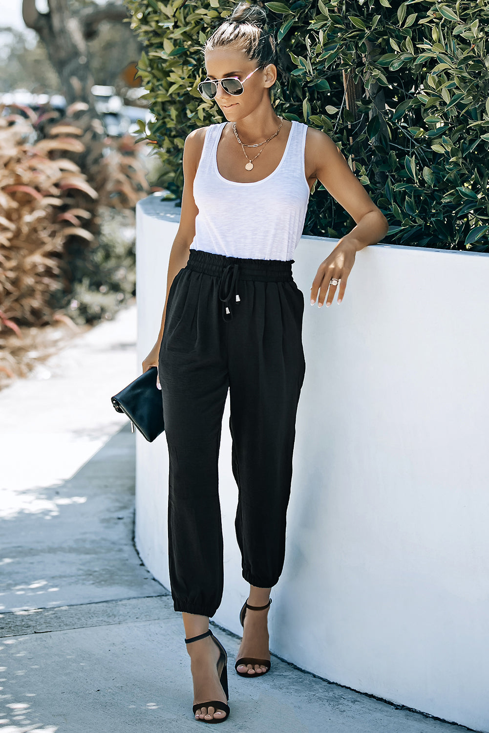 Black Solid Color Drawstring Smocked Waist Joggers - Premium Bottoms from Momma Done Gone Crafty- Just $47.40! Shop now at Momma Done Gone Crafty