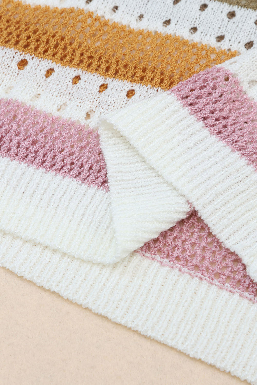 Multicolor Striped Hollowed Knitted Loose Sweater - Premium Tops from Momma Done Gone Crafty- Just $35.40! Shop now at Momma Done Gone Crafty