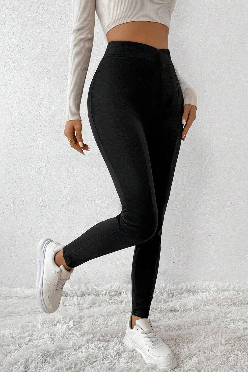 Black Crossed Waist Seamed Leg Thermal Leggings - Premium Bottoms/Leggings from Momma Done Gone Crafty- Just $19.05! Shop now at Momma Done Gone Crafty