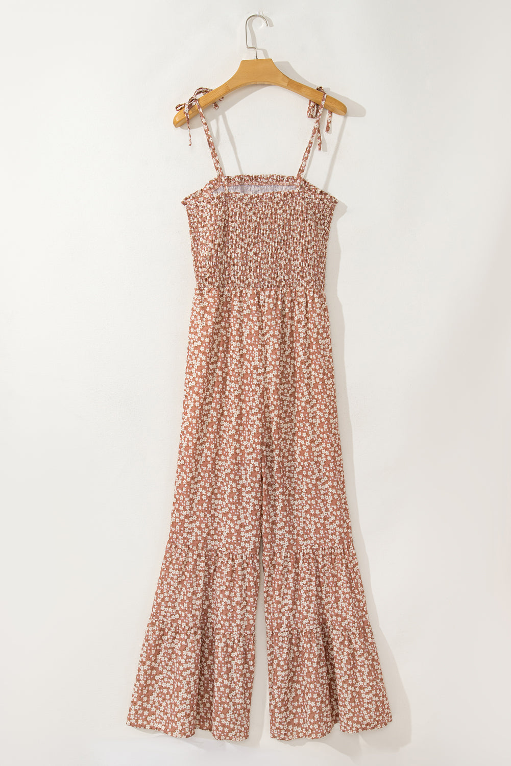 Khaki Thin Straps Smocked Bodice Wide Leg Floral Jumpsuit - Premium Bottoms from Momma Done Gone Crafty- Just $48! Shop now at Momma Done Gone Crafty
