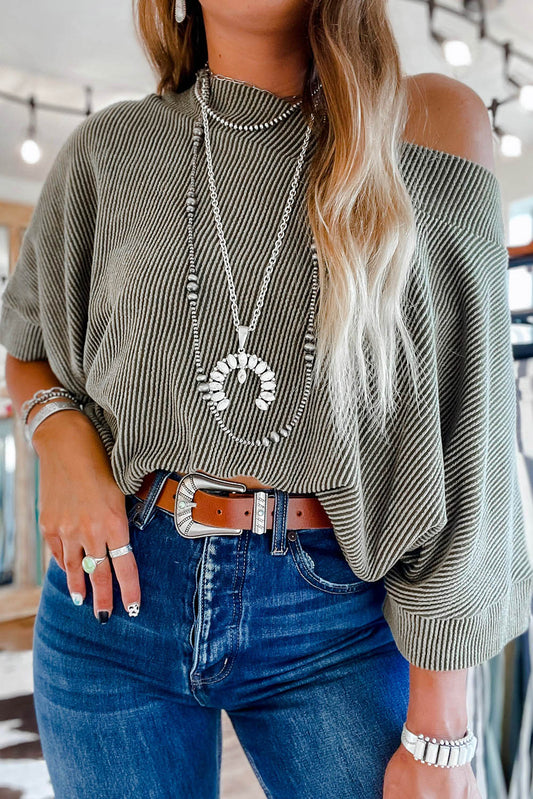 Gray Boatneck Batwing Sleeve Cording Blouse - Premium Tops from Momma Done Gone Crafty- Just $51.60! Shop now at Momma Done Gone Crafty
