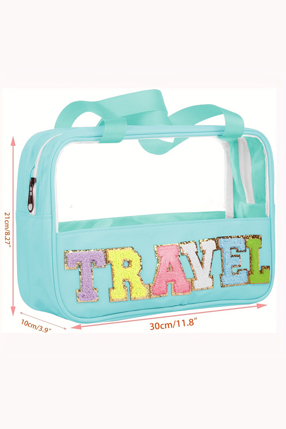 Mint Green TRAVEL Chenille Letter Clear PVC Makeup Bag - Premium Accessories from Momma Done Gone Crafty- Just $13.98! Shop now at Momma Done Gone Crafty