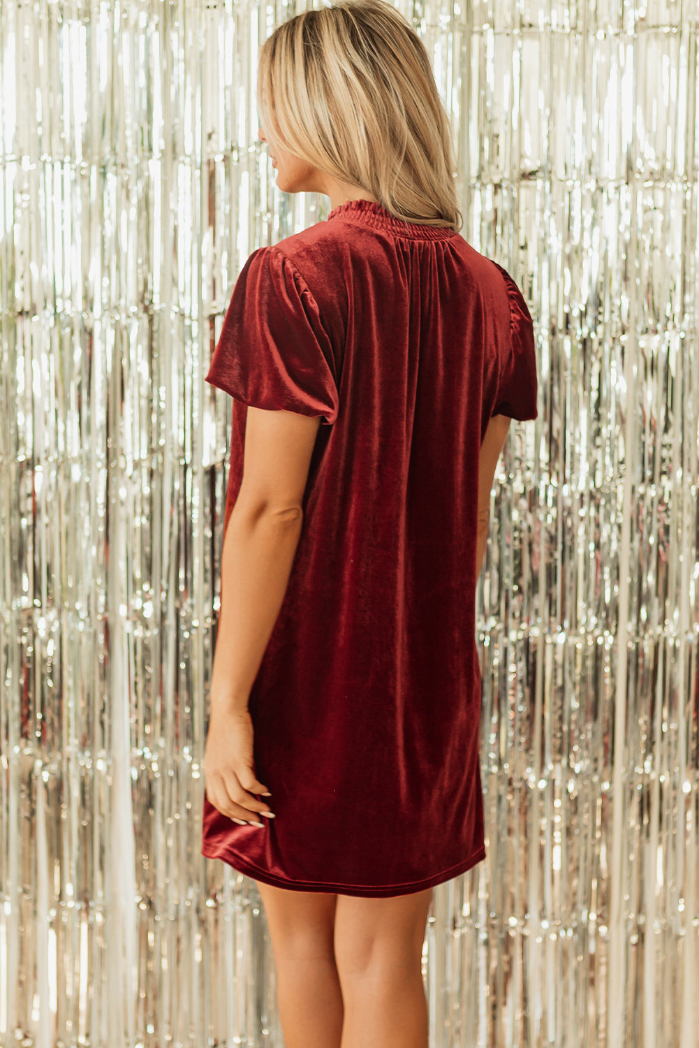 Cinnamon Velvet Smocked Neckline Puff Sleeve Shift Mini Dress - Premium Dresses/Mini Dresses from Ashes 2 Wildflowers Boutique, LLC- Just $48.99! Shop now at Ashes 2 Wildflowers Boutique, LLC