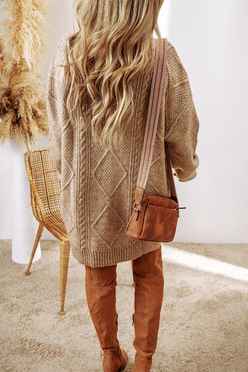 Parchment Cable Knit Drop Shoulder Loose Fit Sweater Dress - Premium Sweaters & Cardigans/Sweater Dresses from Momma Done Gone Crafty- Just $35.85! Shop now at Momma Done Gone Crafty