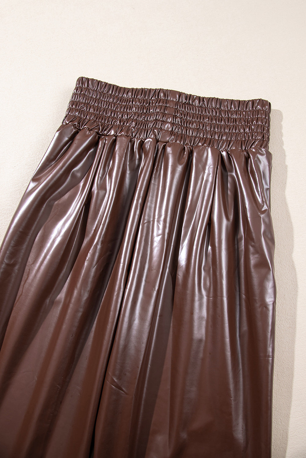 Brown Smocked High-Waist Leather Skinny Pants - Premium Bottoms from Momma Done Gone Crafty- Just $58.71! Shop now at Momma Done Gone Crafty