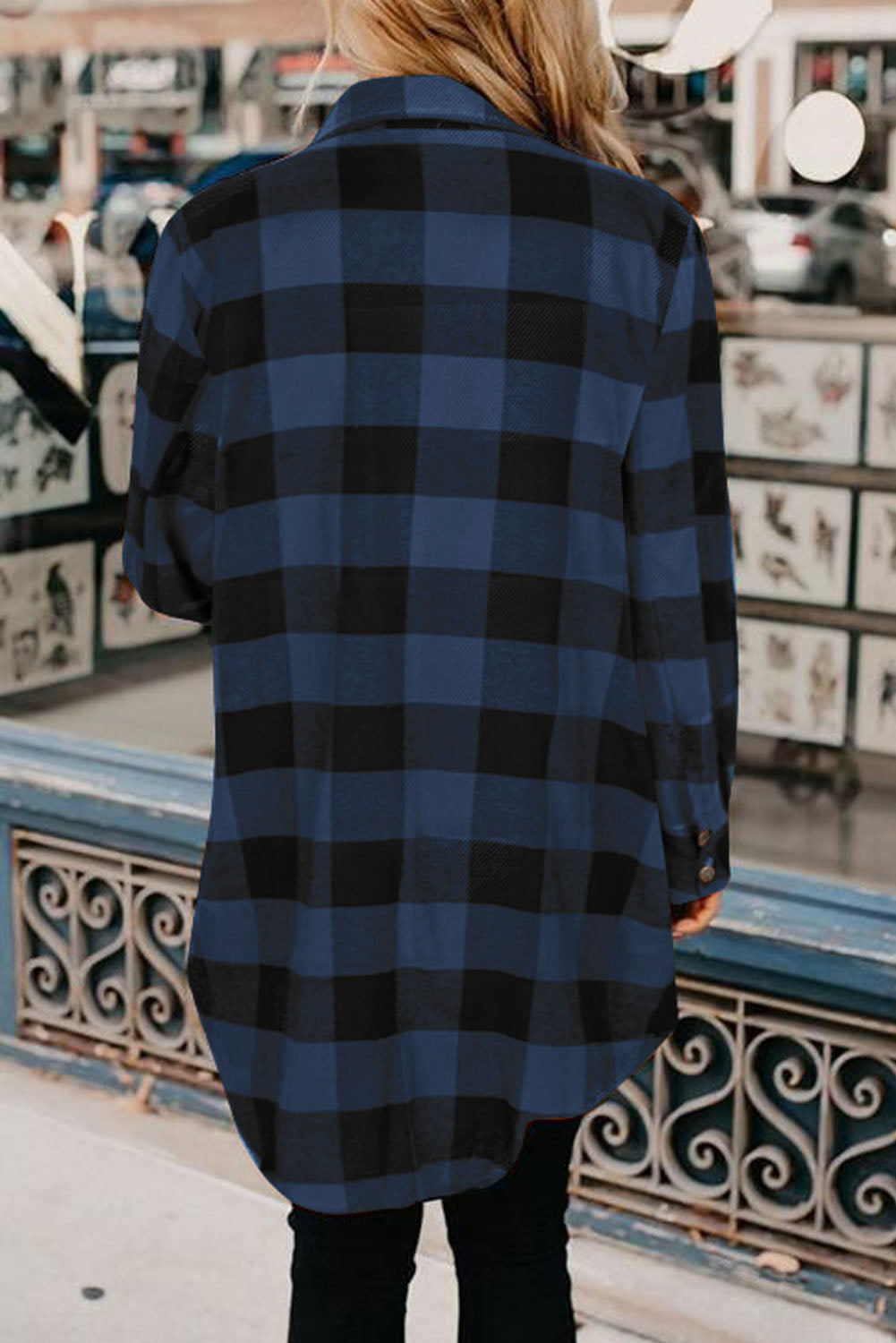 Blue Turn-down Collar Plaid Shirt Jacket - Premium Outerwear from Momma Done Gone Crafty- Just $44.94! Shop now at Momma Done Gone Crafty