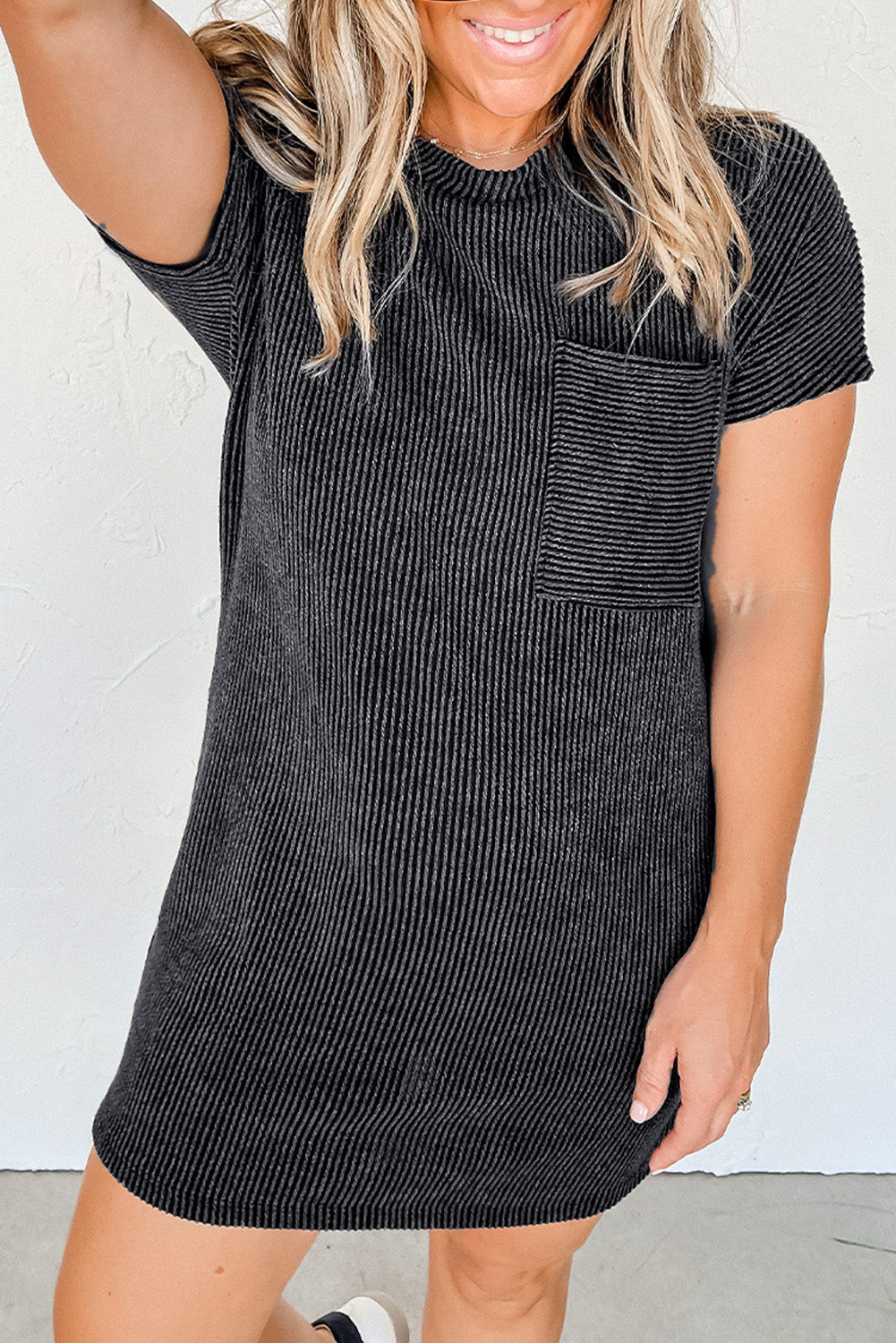 Gray Striped Ribbed Knit T-shirt Shift Dress - Premium Dresses/T Shirt Dresses from Ashes 2 Wildflowers Boutique, LLC- Just $30.65! Shop now at Ashes 2 Wildflowers Boutique, LLC