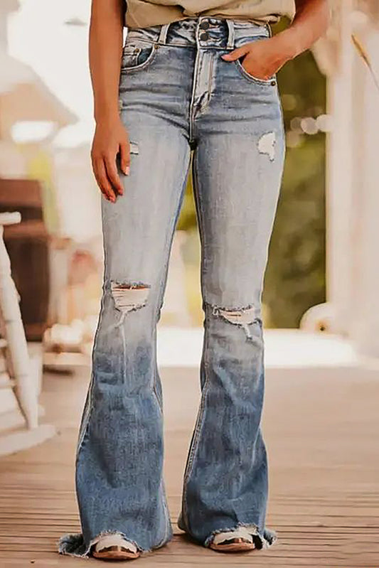 Dusk Blue Vintage Light Wash Ripped Raw Edge Flare Jeans - Premium Bottoms/Jeans from Ashes 2 Wildflowers Boutique, LLC- Just $39.54! Shop now at Ashes 2 Wildflowers Boutique, LLC