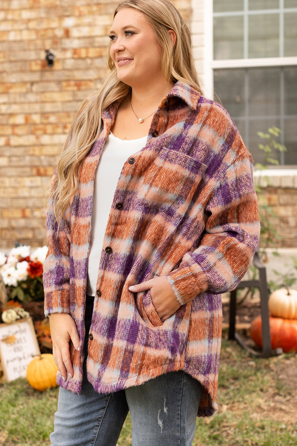 Multicolour Plus Size Plaid Print Collared Button up Jacket - Premium Sale (50% OFF)/20% OFF from Ashes 2 Wildflowers Boutique, LLC- Just $44.68! Shop now at Ashes 2 Wildflowers Boutique, LLC