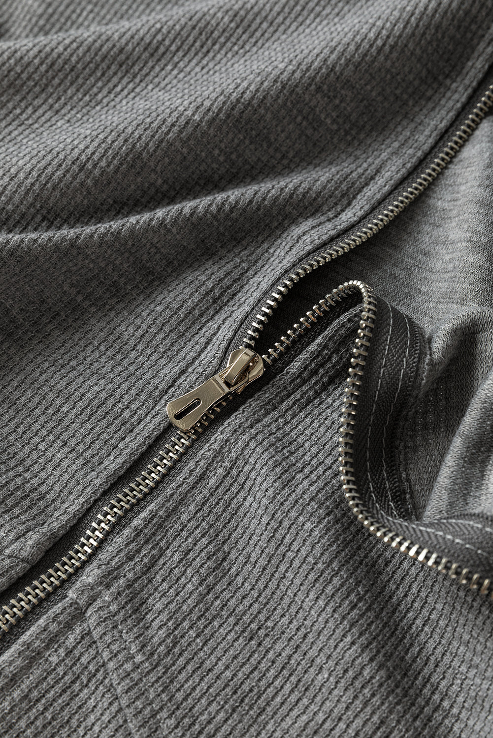 Gray Thermal Waffle Knit Full Zipper Hooded Jacket - Premium Outerwear from Momma Done Gone Crafty- Just $50.40! Shop now at Momma Done Gone Crafty