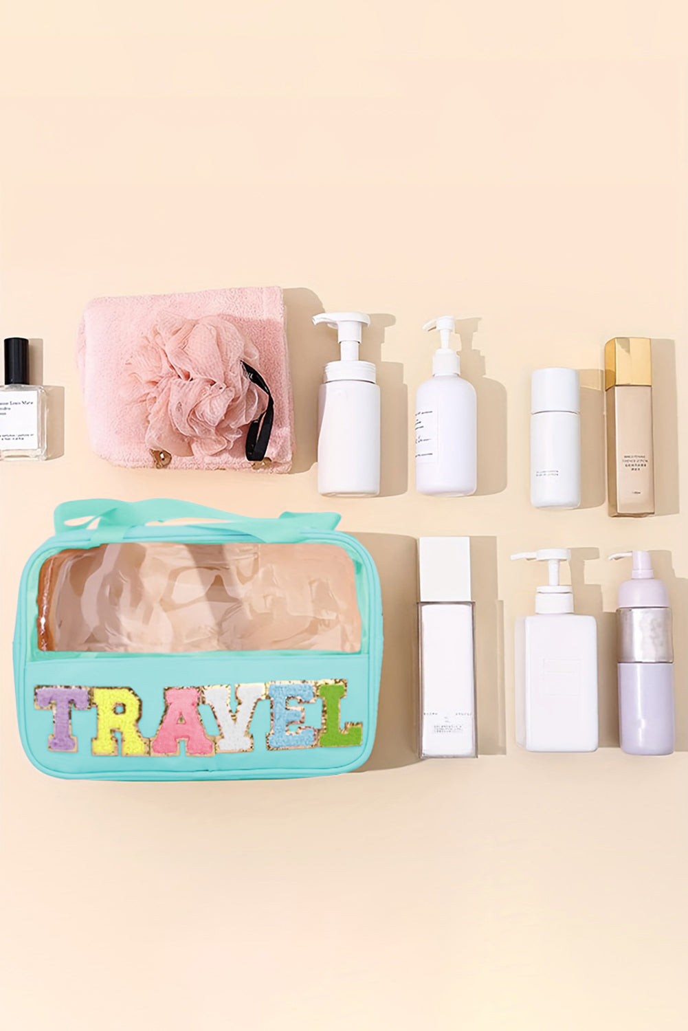 Mint Green TRAVEL Chenille Letter Clear PVC Makeup Bag - Premium Accessories from Momma Done Gone Crafty- Just $13.98! Shop now at Momma Done Gone Crafty