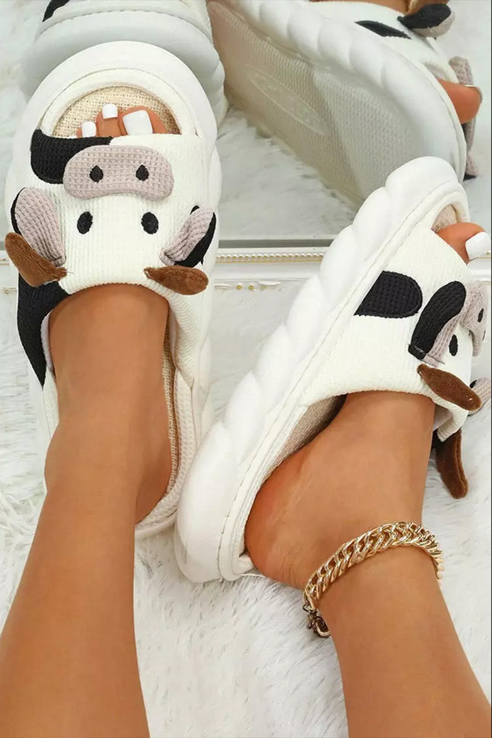 Bright White Cute Cow Pattern Open Toe Slippers - Premium Shoes & Bags from Momma Done Gone Crafty- Just $28.99! Shop now at Momma Done Gone Crafty