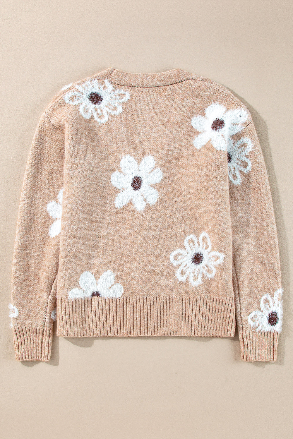Smoke Gray Floral Print V Neck Knitted Button up Cardigan - Premium Sweaters & Cardigans/Cardigans from Momma Done Gone Crafty- Just $33.60! Shop now at Momma Done Gone Crafty