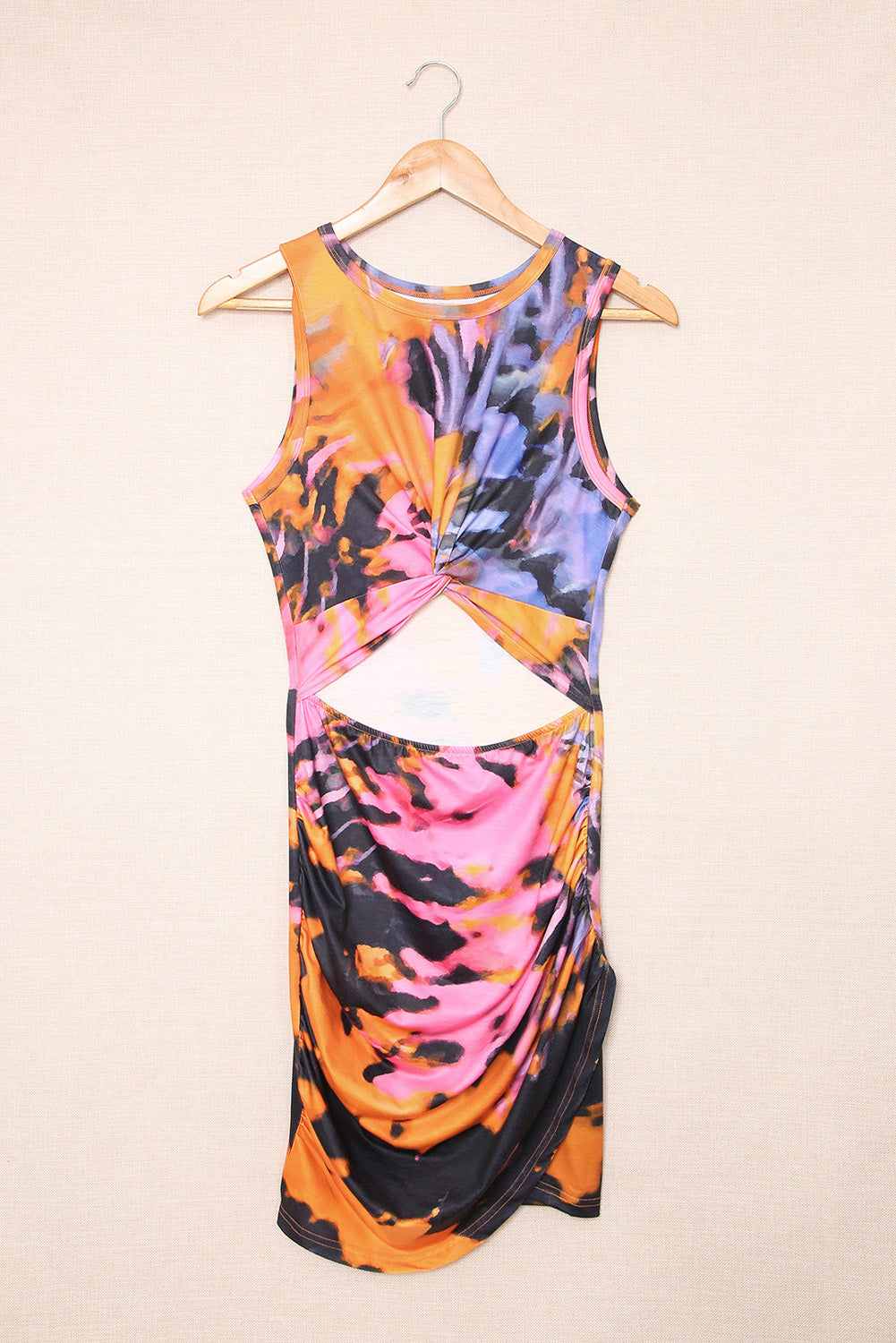 Multicolor Tie-dye Print Hollow Out Twist Bodycon Mini Dress - Premium Dresses/Mini Dresses from Momma Done Gone Crafty- Just $19.20! Shop now at Momma Done Gone Crafty