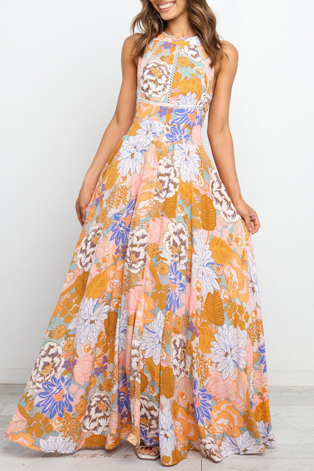 Orange Boho Floral Backless Lace up Sleeveless Maxi Dress - Premium Dresses/Maxi Dresses from Ashes 2 Wildflowers Boutique, LLC- Just $41.19! Shop now at Ashes 2 Wildflowers Boutique, LLC