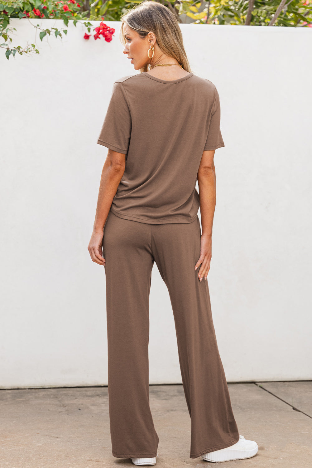 Smoke Gray Solid Color T Shirt 2pcs Wide Leg Pants Set - Premium Two Piece Sets/Pant Sets from Ashes 2 Wildflowers Boutique, LLC- Just $32.81! Shop now at Ashes 2 Wildflowers Boutique, LLC