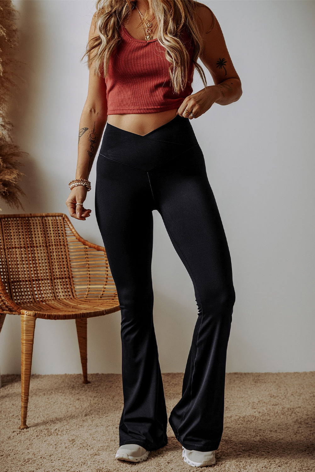 Black V Shape High Waist Flared Leggings - Premium Bottoms/Leggings from Ashes 2 Wildflowers Boutique, LLC- Just $29.30! Shop now at Ashes 2 Wildflowers Boutique, LLC