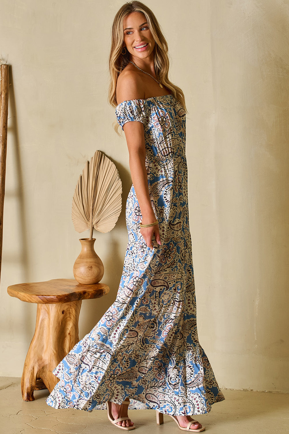 Blue Boho Paisley Print Off Shoulder Maxi Dress - Premium Dresses/Floral Dresses from Momma Done Gone Crafty- Just $32.76! Shop now at Momma Done Gone Crafty