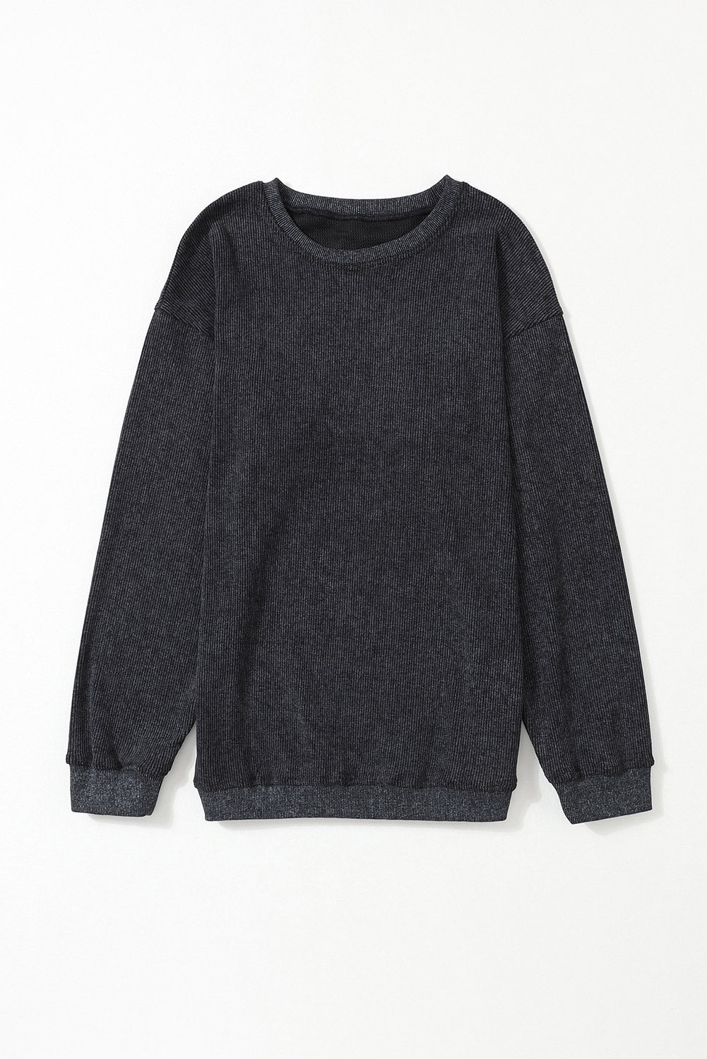 Black Solid Ribbed Knit Round Neck Pullover Sweatshirt - Premium Tops from Momma Done Gone Crafty- Just $41.94! Shop now at Momma Done Gone Crafty