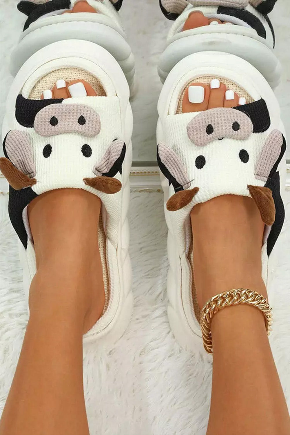 Bright White Cute Cow Pattern Open Toe Slippers - Premium Shoes & Bags from Momma Done Gone Crafty- Just $28.99! Shop now at Momma Done Gone Crafty