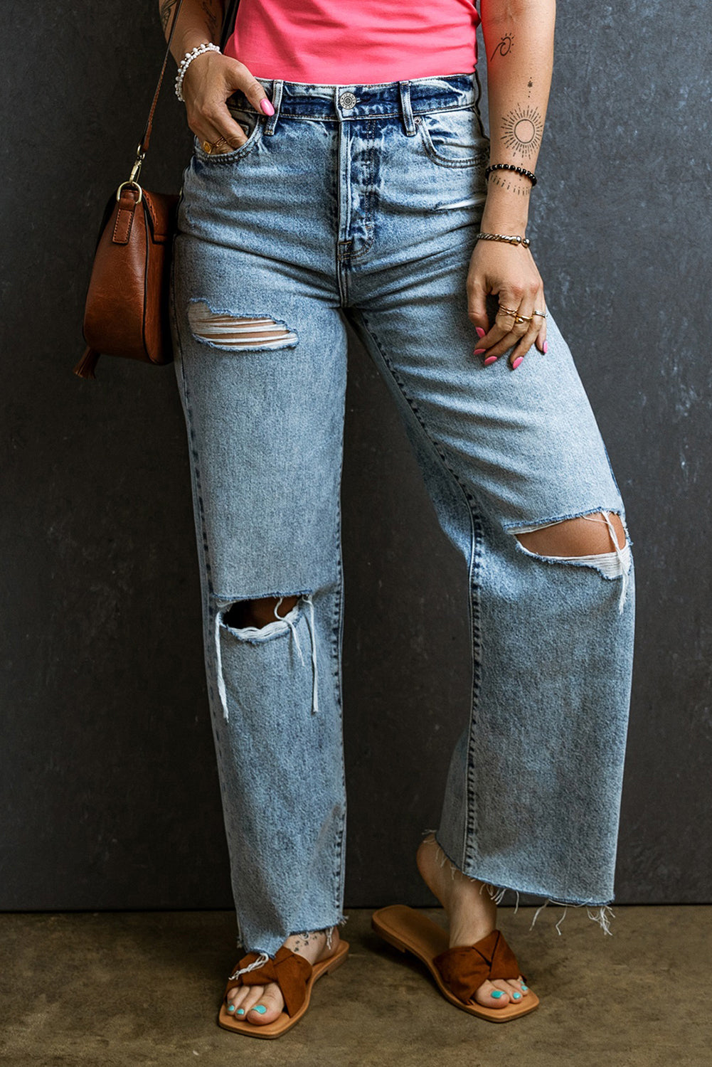 Light Blue Distressed Ripped Raw Hem Straight Jeans - Premium Bottoms/Jeans from Ashes 2 Wildflowers Boutique, LLC- Just $41.13! Shop now at Ashes 2 Wildflowers Boutique, LLC