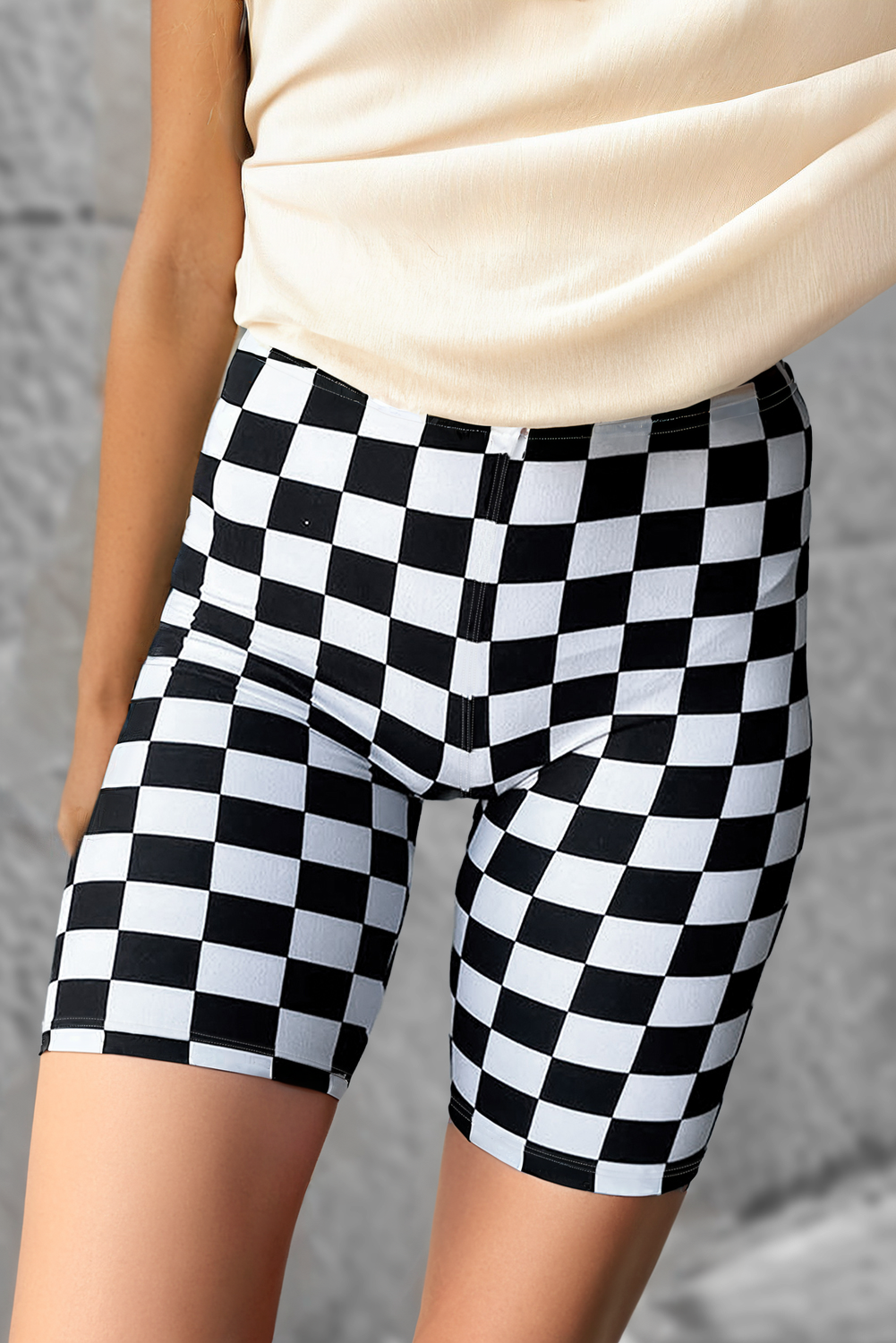 Black Checkerboard Printed High Waist Biker Shorts - Premium Bottoms/Leggings from Ashes 2 Wildflowers Boutique, LLC- Just $10.05! Shop now at Ashes 2 Wildflowers Boutique, LLC