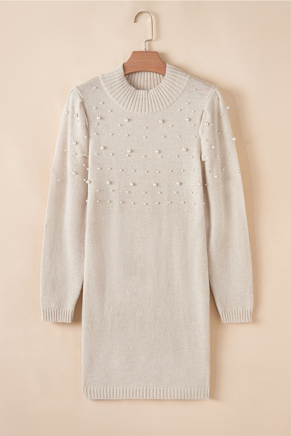 Parchment Pearl Beaded High Neck Bodycon Sweater Dress - Premium Sweaters & Cardigans/Sweater Dresses from Ashes 2 Wildflowers Boutique, LLC- Just $36.69! Shop now at Ashes 2 Wildflowers Boutique, LLC