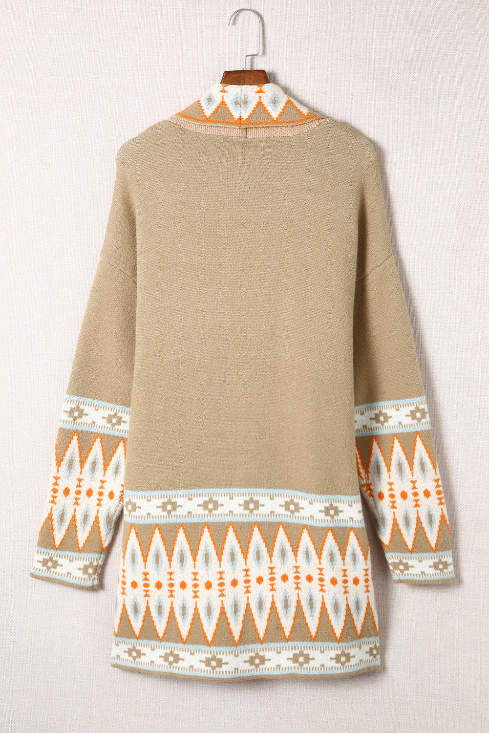 Khaki Aztec Print Open Front Knitted Cardigan - Premium Sweaters & Cardigans/Cardigans from Ashes 2 Wildflowers Boutique, LLC- Just $40.97! Shop now at Ashes 2 Wildflowers Boutique, LLC
