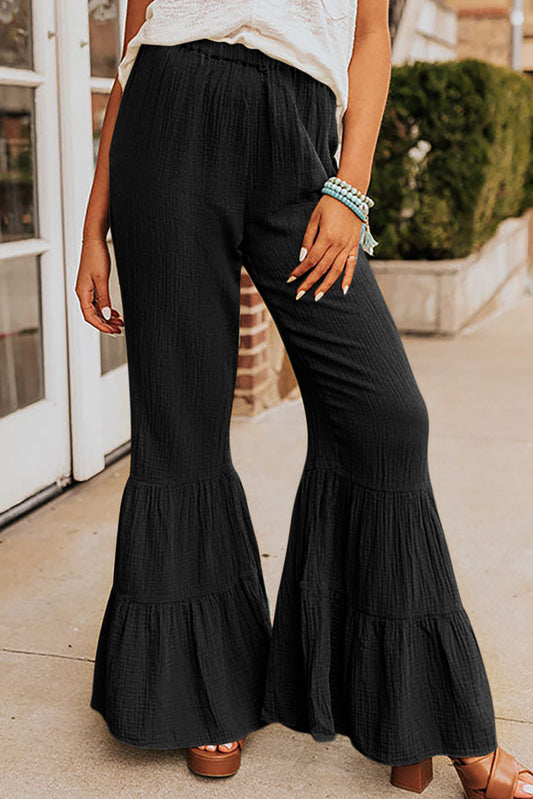 Black Textured High Waist Ruffled Bell Bottom Pants - Premium Bottoms from Momma Done Gone Crafty- Just $38.99! Shop now at Momma Done Gone Crafty