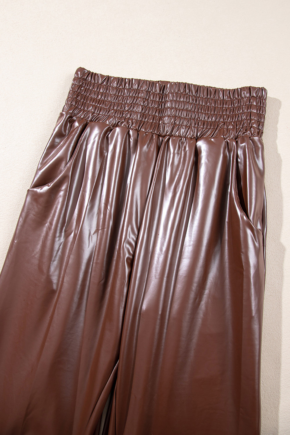 Brown Smocked High-Waist Leather Skinny Pants - Premium Bottoms from Momma Done Gone Crafty- Just $58.71! Shop now at Momma Done Gone Crafty