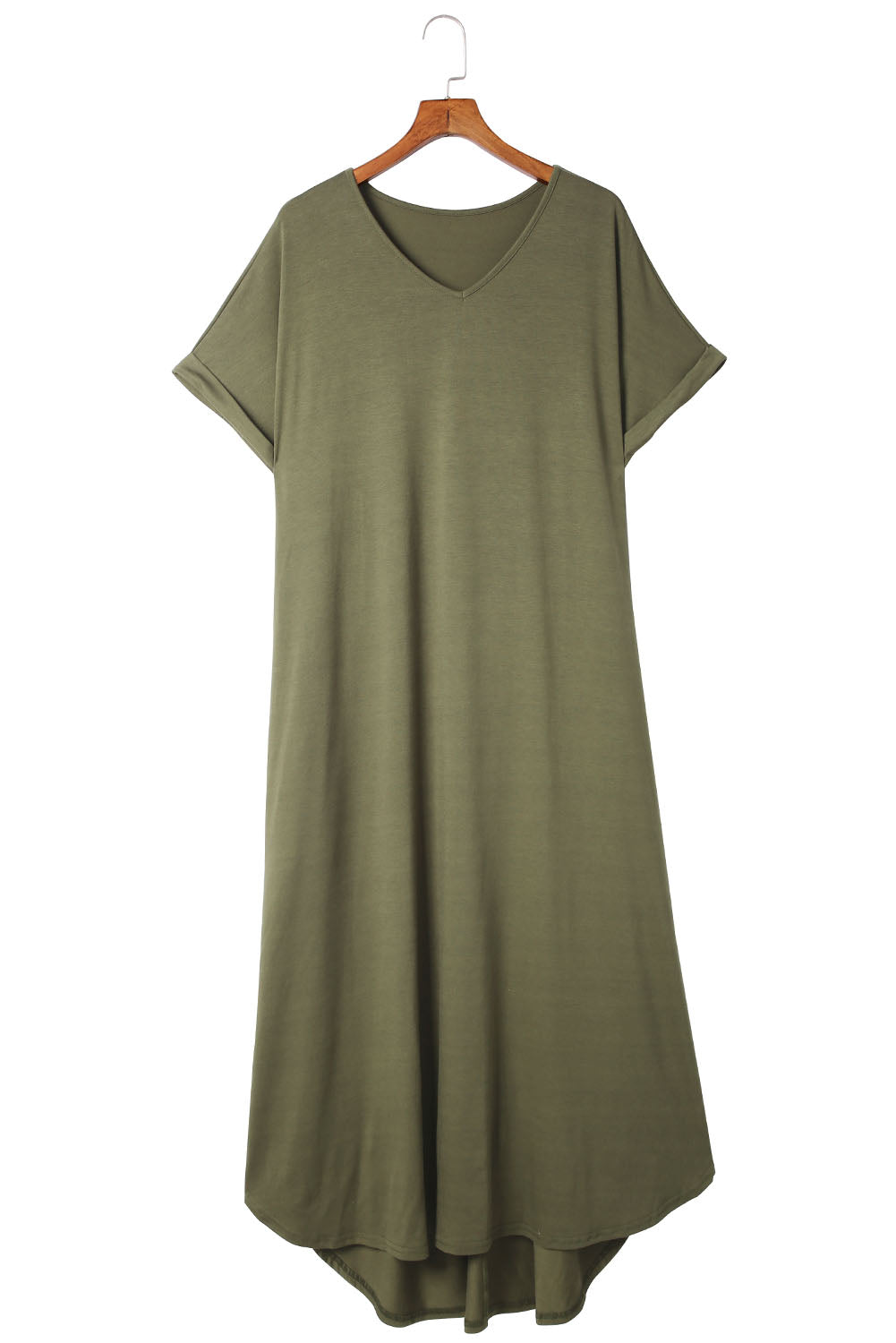 Green Plus Size V Neck Rolled Cuffs Maxi Dress - Premium Plus Size from Momma Done Gone Crafty- Just $35.99! Shop now at Momma Done Gone Crafty