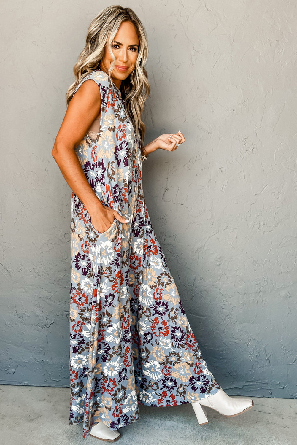 Sky Blue Floral Sleeveless Buttoned Pocketed Wide Leg Jumpsuit - Premium Bottoms/Jumpsuits & Rompers from Ashes 2 Wildflowers Boutique, LLC- Just $35.99! Shop now at Ashes 2 Wildflowers Boutique, LLC
