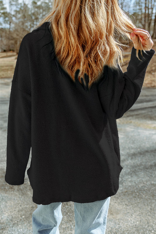 Black Contrast Flap Pockets Relaxed Shacket - Premium Outerwear from Momma Done Gone Crafty- Just $52.80! Shop now at Momma Done Gone Crafty