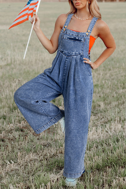 Light Blue Mineral Wash Buttoned Straps Wide Leg Denim Overalls - Premium Bottoms/Jumpsuits & Rompers from Ashes 2 Wildflowers Boutique, LLC- Just $47.10! Shop now at Ashes 2 Wildflowers Boutique, LLC