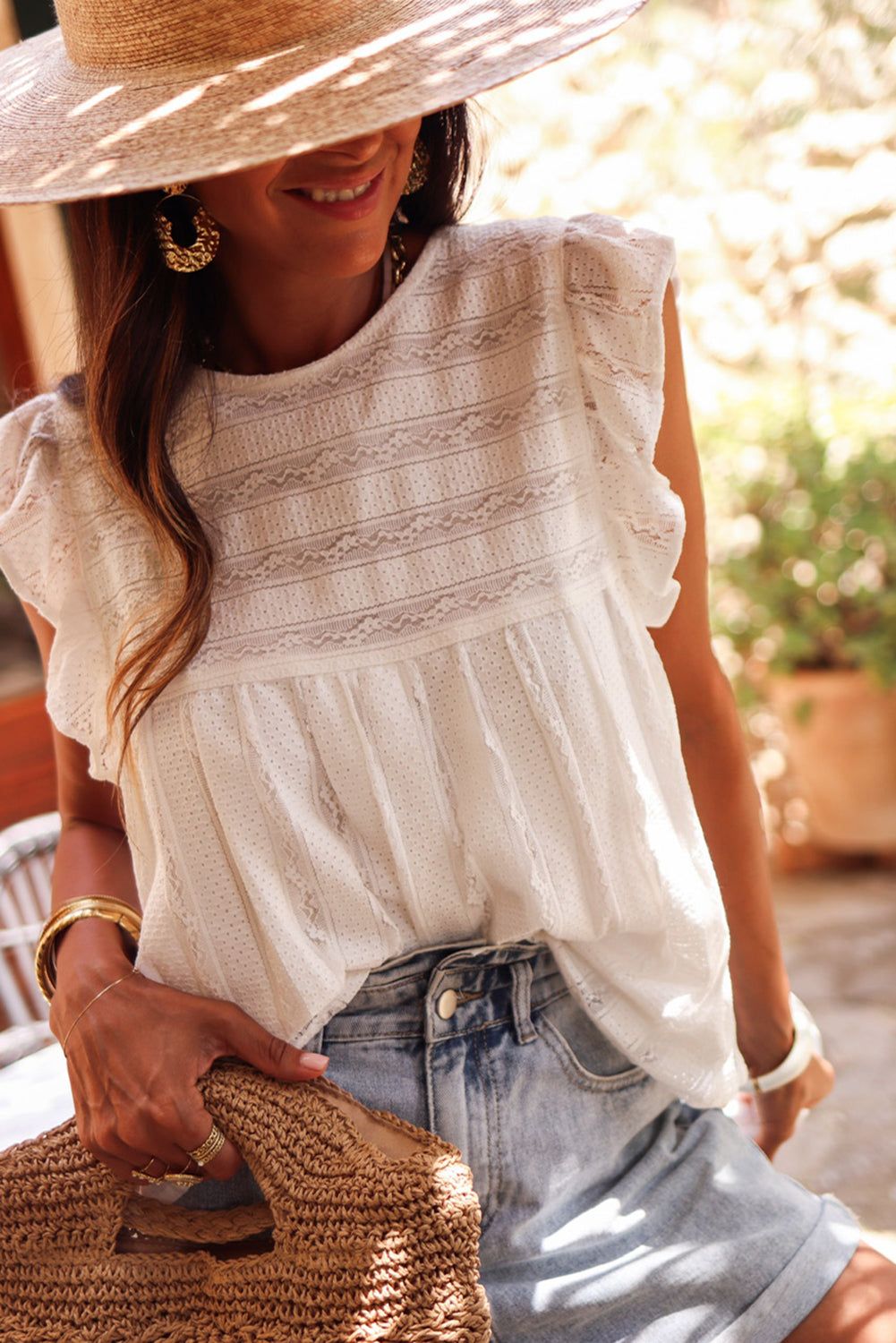 White Ruffled Lace Flowy Tank Top - Premium Tops/Tank Tops from Ashes 2 Wildflowers Boutique, LLC- Just $21.15! Shop now at Ashes 2 Wildflowers Boutique, LLC