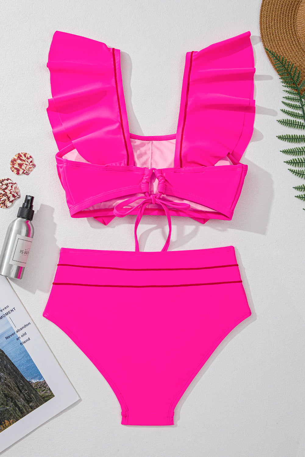 Rose Red Tie Back Ruffled 2pcs Bikini Swimsuit - Premium Swimwear/Bikinis from Ashes 2 Wildflowers Boutique, LLC- Just $19.20! Shop now at Ashes 2 Wildflowers Boutique, LLC