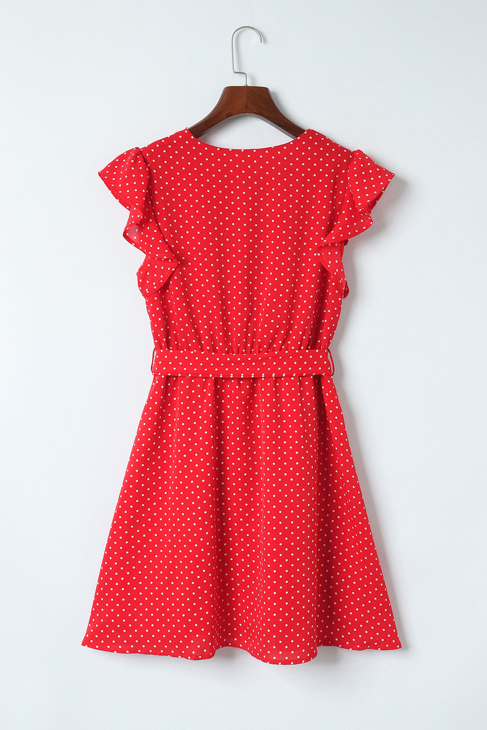 Fiery Red Polka Dot V Neck Ruffle Sleeve Dress - Premium Dresses/Mini Dresses from Momma Done Gone Crafty- Just $25.50! Shop now at Momma Done Gone Crafty