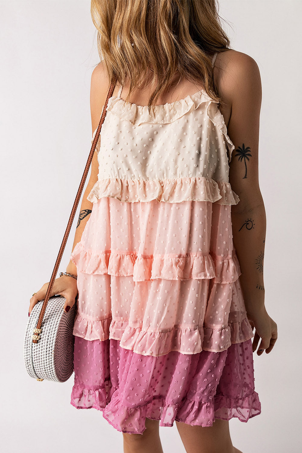 Pink Ombre Swiss Dot Ruffled Tiered Mini Dress - Premium Dresses/Mini Dresses from Momma Done Gone Crafty- Just $46.99! Shop now at Momma Done Gone Crafty