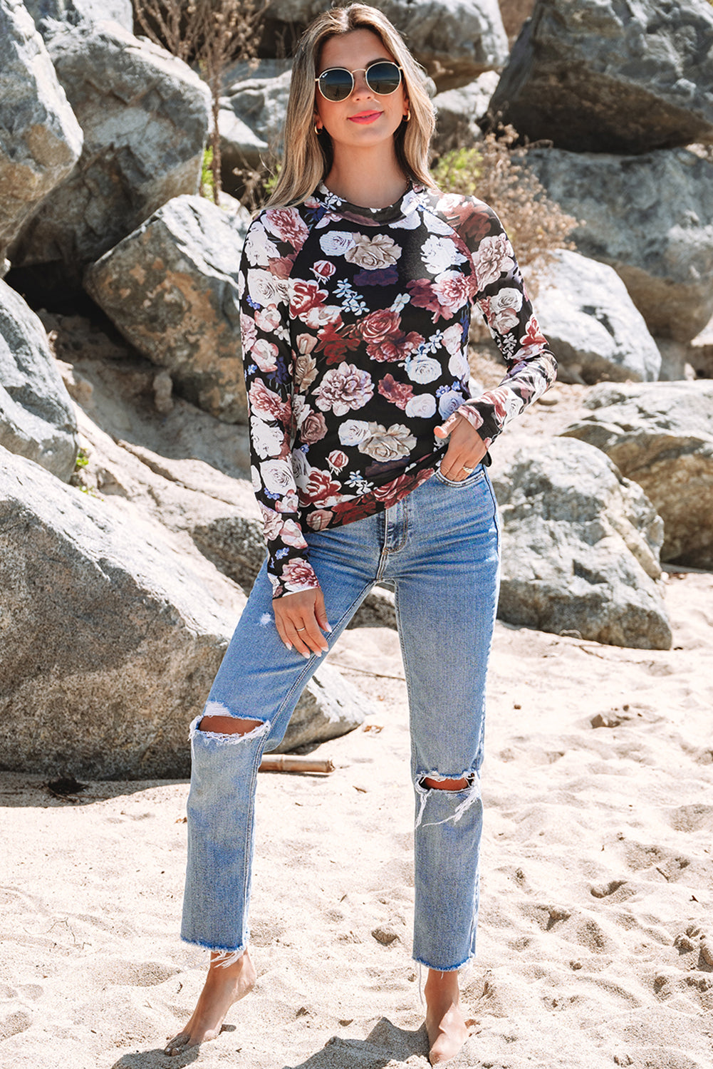 Pink Mesh Floral Print Mock Neck Long Sleeve Slim Top - Premium Tops/Long Sleeve Tops from Ashes 2 Wildflowers Boutique, LLC- Just $26.30! Shop now at Ashes 2 Wildflowers Boutique, LLC