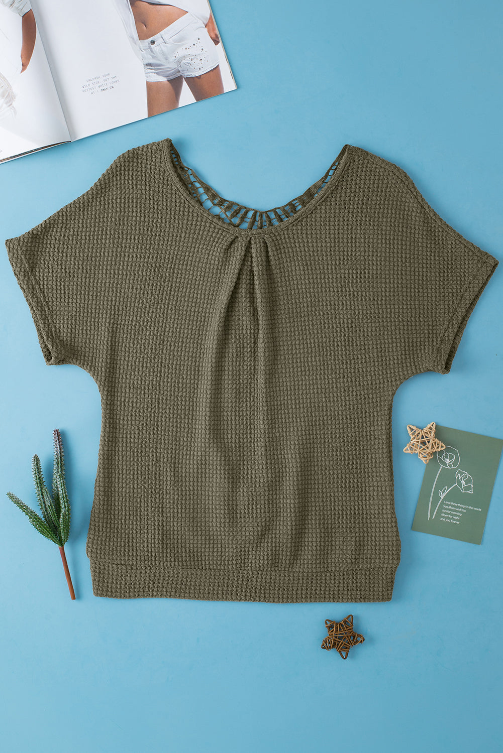 Moss Green Guipure Lace Patch Textured T-shirt - Premium Tops/Tops & Tees from Momma Done Gone Crafty- Just $28.99! Shop now at Momma Done Gone Crafty