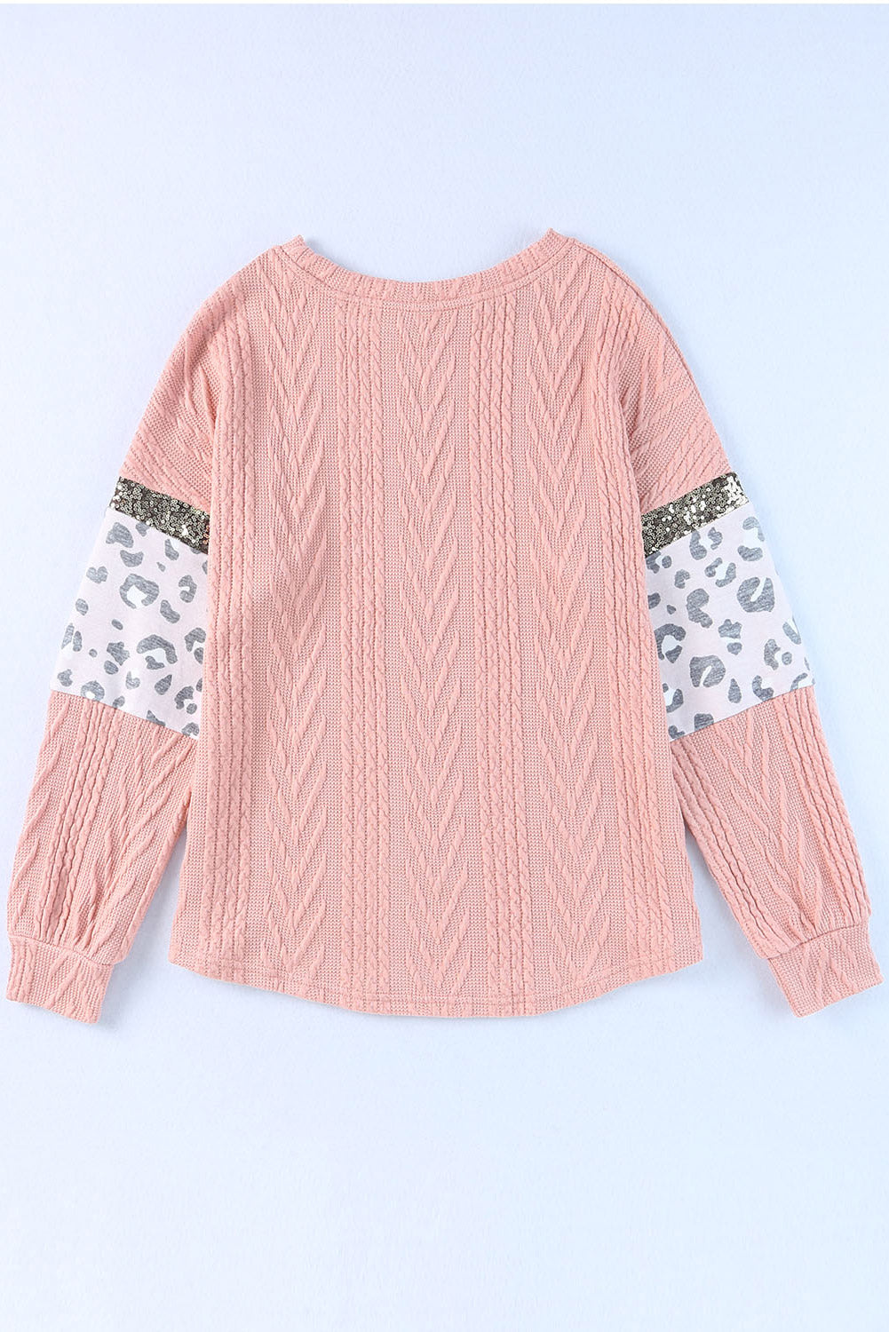 Pink Leopard Sequin Splicing Sleeves Textured Knit Top - Premium Tops from Momma Done Gone Crafty- Just $36.90! Shop now at Momma Done Gone Crafty
