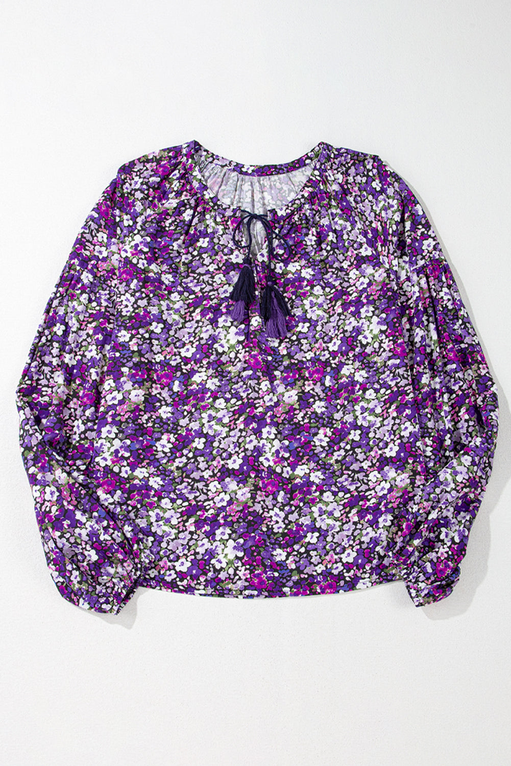 Purple Boho Flower Split V Neck Bubble Sleeve Blouse - Premium Tops/Blouses & Shirts from Ashes 2 Wildflowers Boutique, LLC- Just $21.85! Shop now at Ashes 2 Wildflowers Boutique, LLC