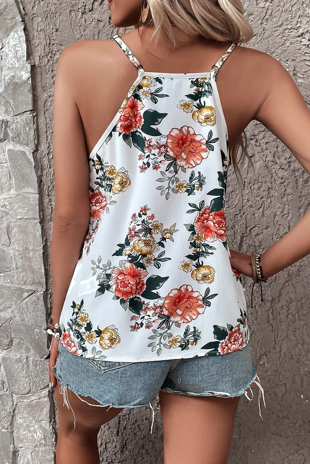 White Floral Print Lace V Neck Tank Top - Premium Tops/Tank Tops from Ashes 2 Wildflowers Boutique, LLC- Just $25.21! Shop now at Ashes 2 Wildflowers Boutique, LLC