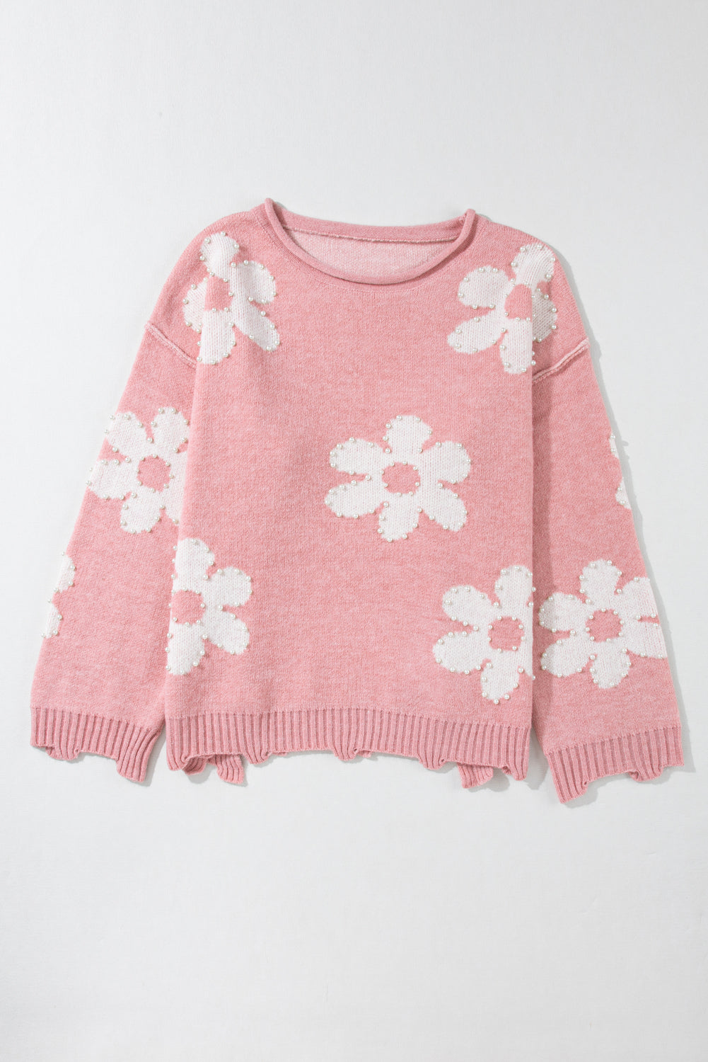 Multicolour Pearl Beaded Floral Drop Shoulder Sweater - Premium Tops from Momma Done Gone Crafty- Just $48.99! Shop now at Momma Done Gone Crafty