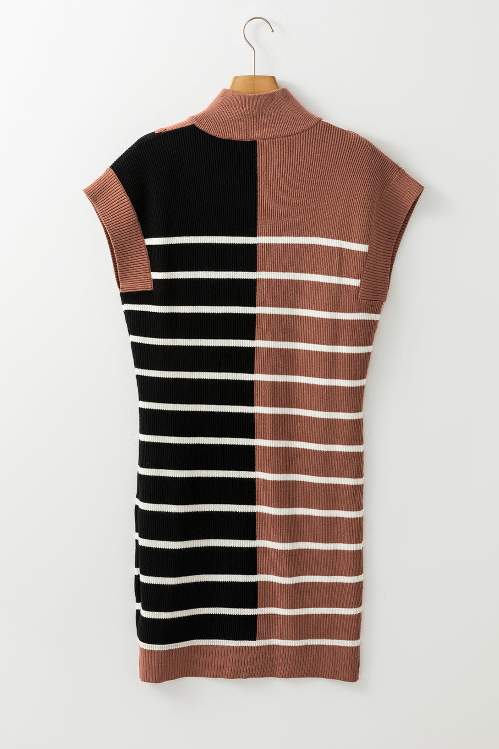 Black Stripe Color Block Quarter Zip Collar Short Sleeve Sweater Dress - Premium Sweaters & Cardigans/Sweater Dresses from Ashes 2 Wildflowers Boutique, LLC- Just $37.48! Shop now at Ashes 2 Wildflowers Boutique, LLC