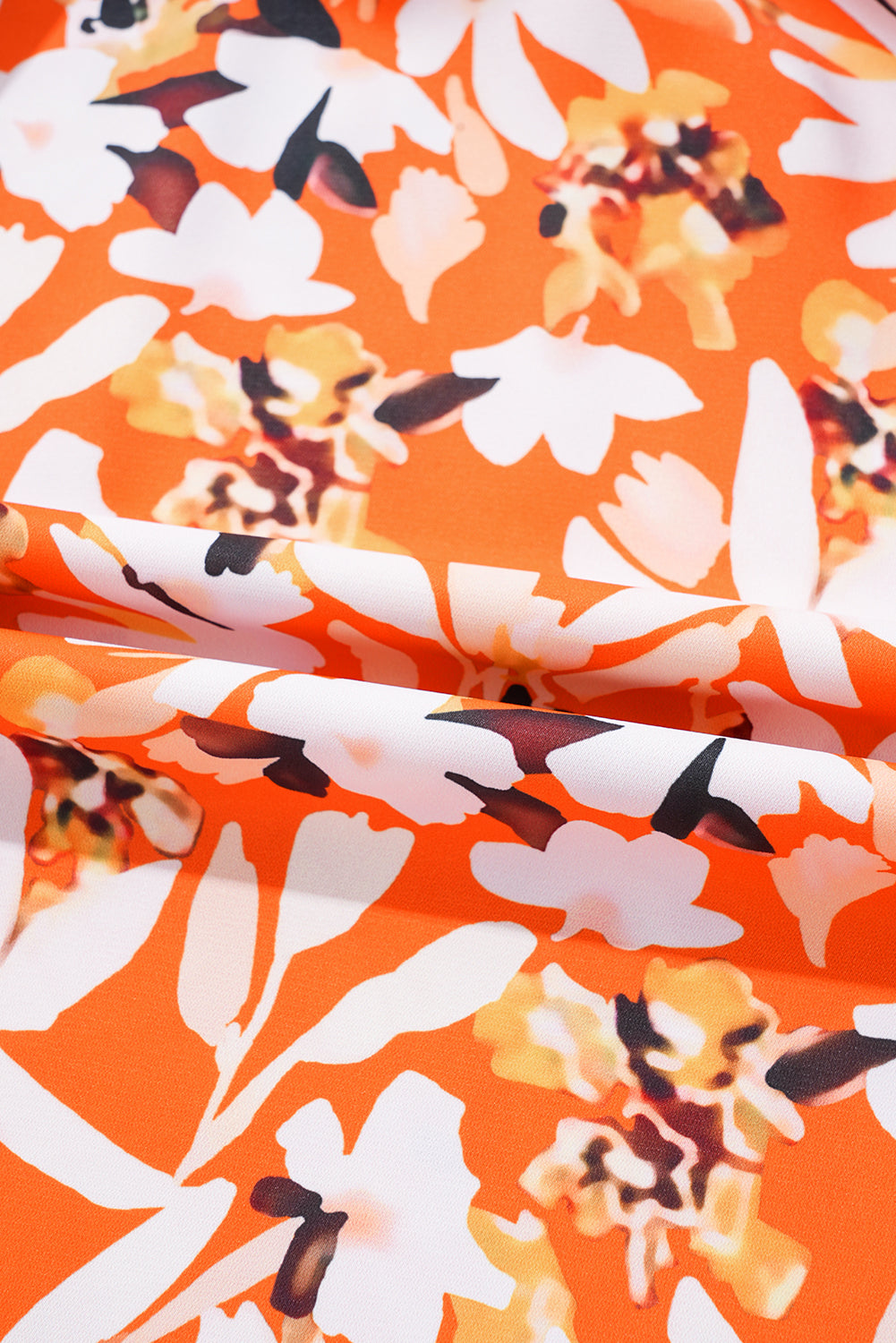 Orange Floral Print Split V Neck Bubble Sleeve Plus Size Midi Dress - Premium Plus Size/Plus Size Dresses/Plus Size Midi Dresses from Momma Done Gone Crafty- Just $38.70! Shop now at Momma Done Gone Crafty
