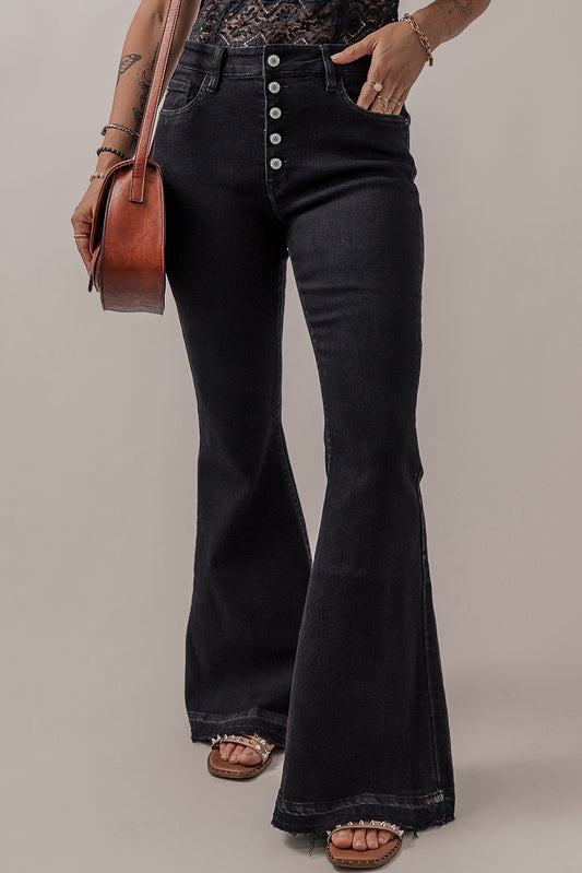 Black High Waist Button Front Flare Jeans - Premium Bottoms/Jeans from Ashes 2 Wildflowers Boutique, LLC- Just $33.84! Shop now at Ashes 2 Wildflowers Boutique, LLC
