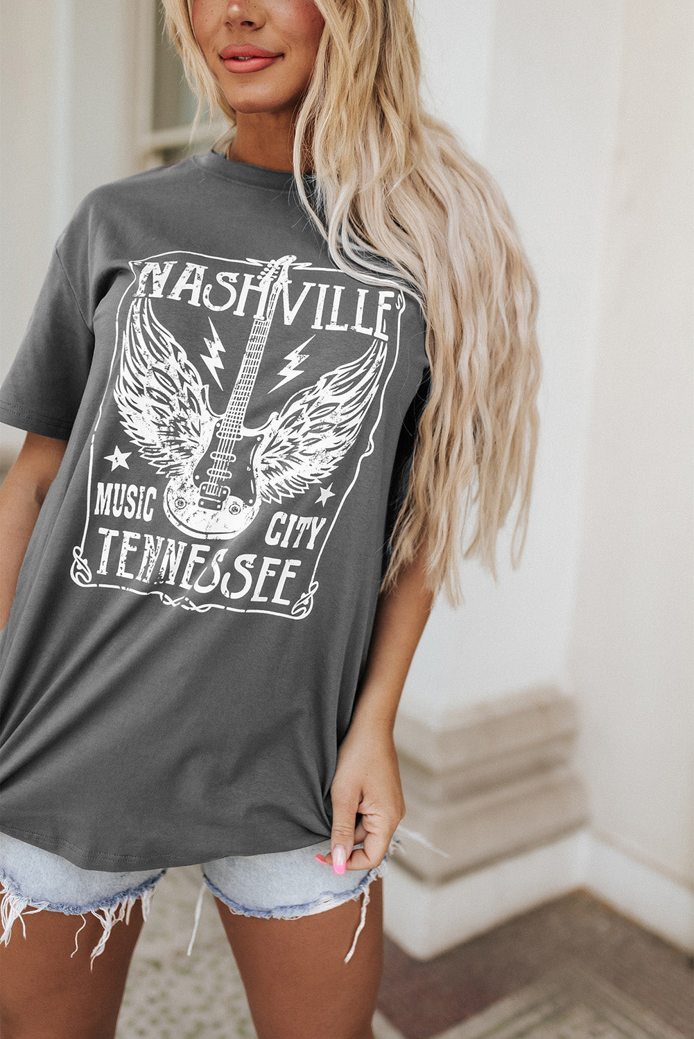 Gray Guitar Slogan Letter Graphic Print Oversized T Shirt - Premium Tops/Tops & Tees from Ashes 2 Wildflowers Boutique, LLC- Just $28.99! Shop now at Ashes 2 Wildflowers Boutique, LLC