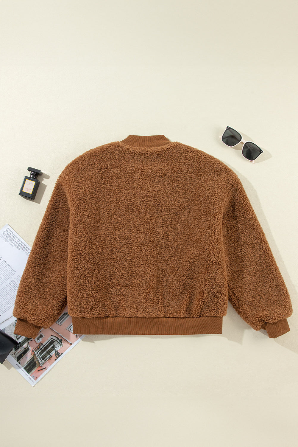 Redwood Burl Sherpa Ribbed Baseball Collar Bomber Jacket - Premium Sale (50% OFF)/30% OFF from Ashes 2 Wildflowers Boutique, LLC- Just $38.60! Shop now at Ashes 2 Wildflowers Boutique, LLC